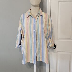 Vintage Allison Daley Pastel Striped Button Down Shirt